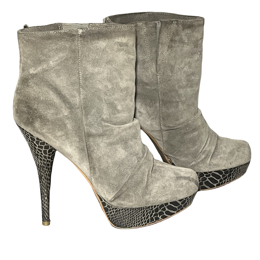 Bakers Boots Womens Size 10 Gray‎ Suede Torri Platform Stiletto Snake Booties